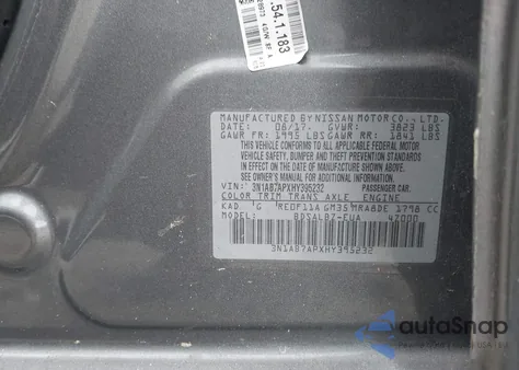 2017 Nissan Sentra S z USA, uszkodzony, nr VIN 3N1AB7APXHY395232